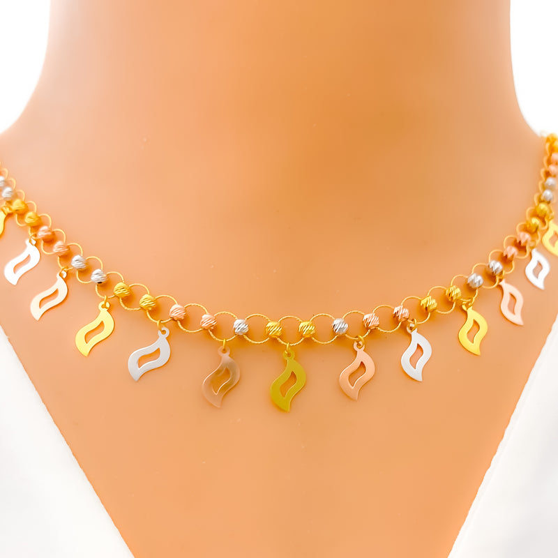 Bright Leaf Charm 22K Gold Necklace Set 