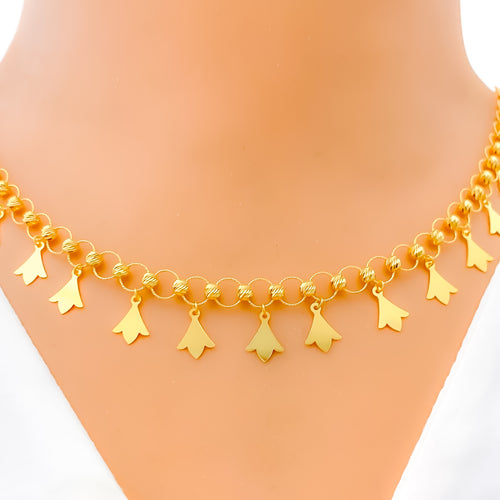 Dangling Floral Motif 22K Gold Necklace Set 