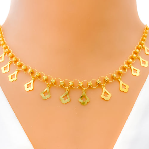Floral Feather Charm 22K Gold Necklace Set 
