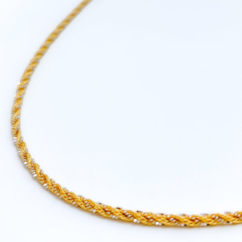 Slender Fancy Braided Rope 22K Gold Chain