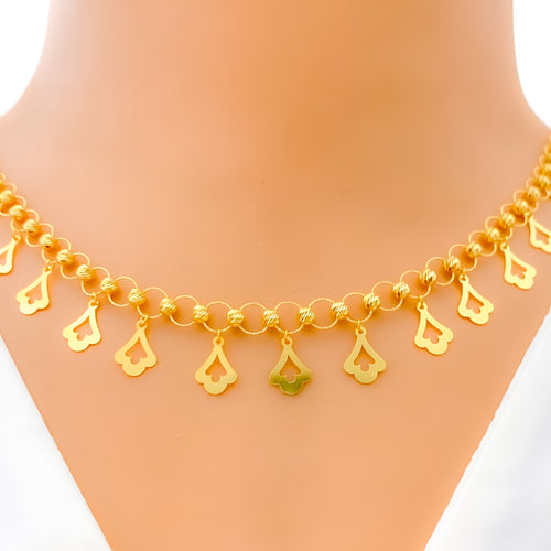 Sparkling Fanned Charm 22K Gold Necklace Set