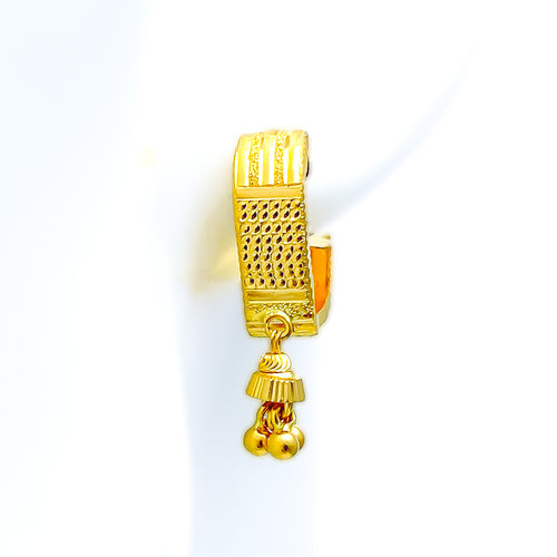 Alternating Dotted Striped 22K Gold V Shaped Bali Earrings