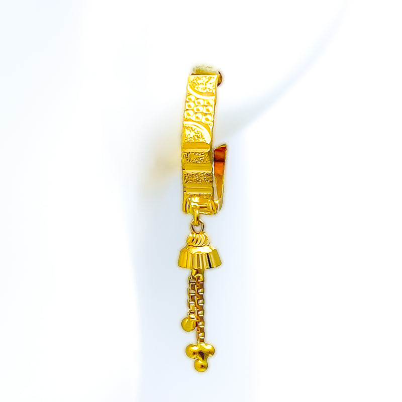 Intricate Textured 22K Gold Bali Earrings w/ Tassel 