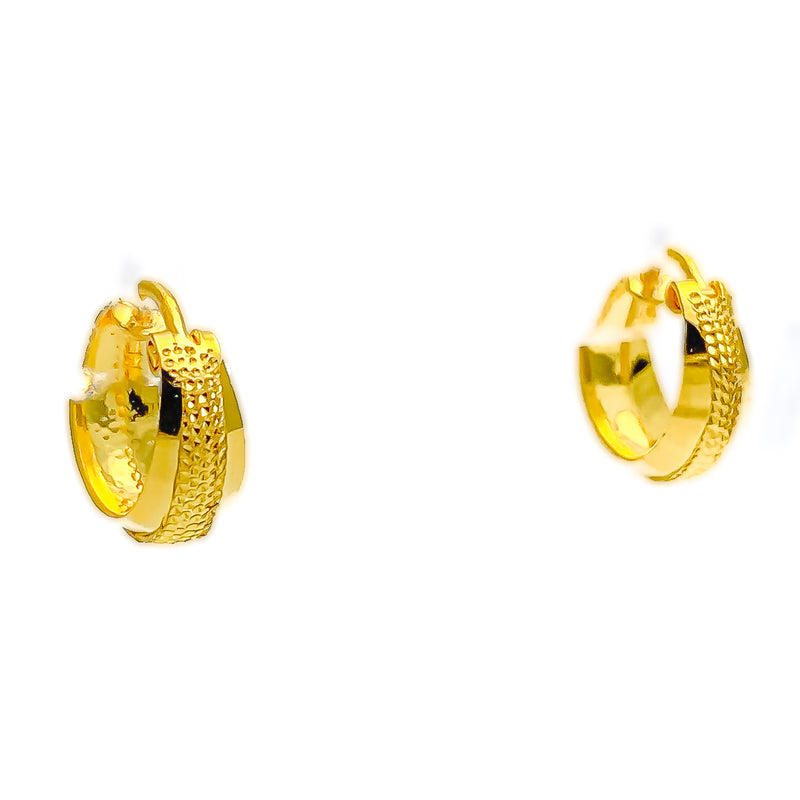 Modern Sleek Dotted 22K Gold Bali Earrings