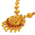 Elongated Leaf Adorned 22K Gold Lakshmi Necklace