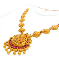 Elongated Leaf Adorned 22K Gold Lakshmi Necklace