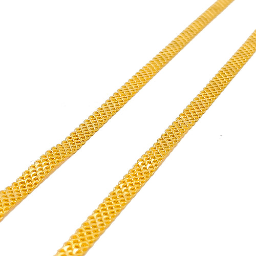 Modern Shimmering Flat Chain 22K Gold Anklet Pair 