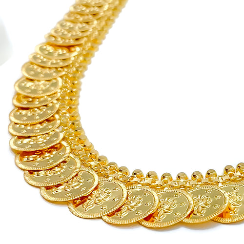 Opulent Floral Long 22k Gold Coin Necklace