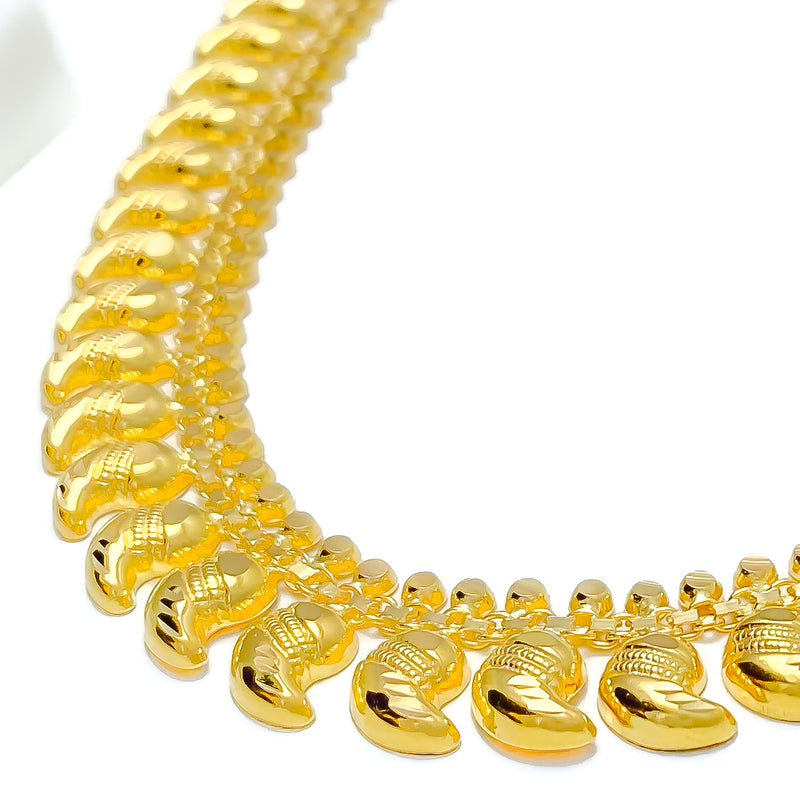 Reflective Diagonal Striped Paisley 22k Gold Long Necklace