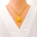 Glamorous Checkered Marquise 22k Gold Pendant Set 