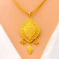 Glamorous Checkered Marquise 22k Gold Pendant Set 

