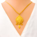 Glamorous Checkered Marquise 22k Gold Pendant Set 