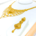 Intricate Floral Fanned 22k Gold Necklace Set