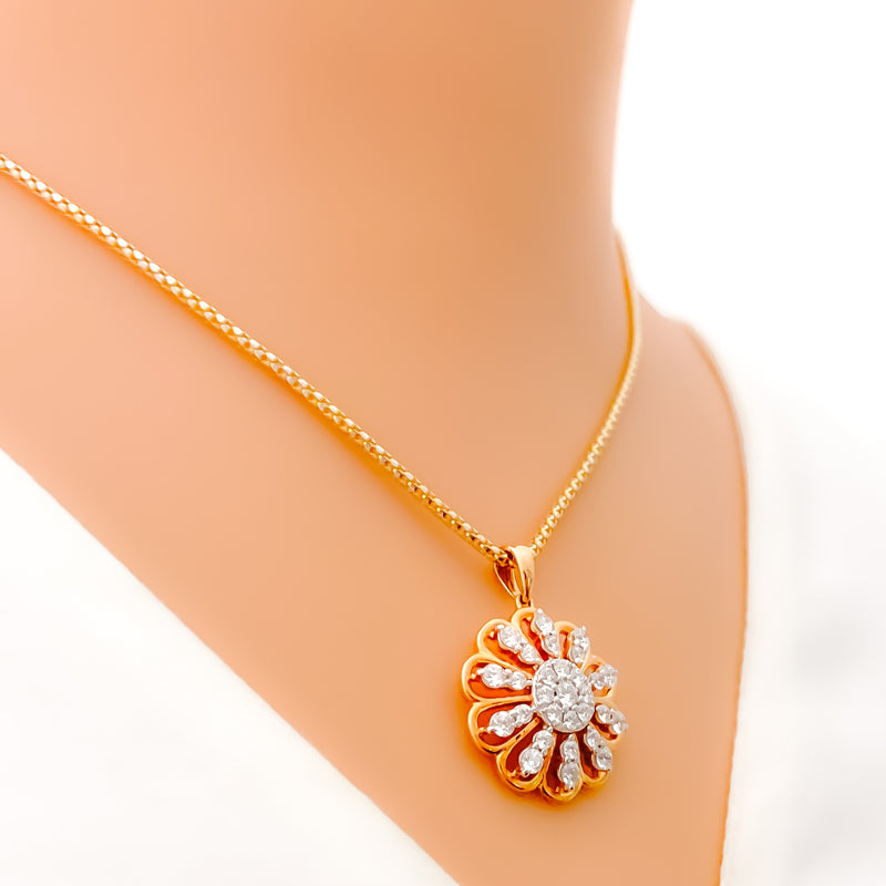 Blooming Flower 18k Rose Gold + Diamond Pendant Set 