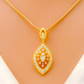 Stylish Striking Marquise 18k Gold + Diamond Pendant Set 