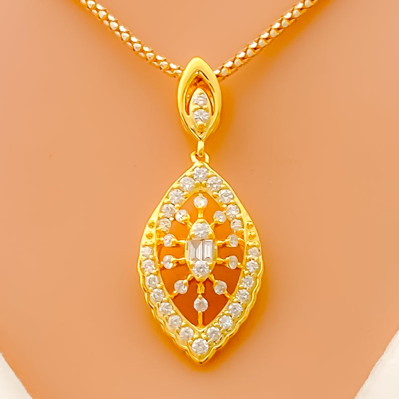 Stylish Striking Marquise 18k Gold + Diamond Pendant Set 