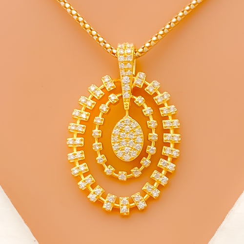 Charming Dangling Oval 18k Gold + Diamond Pendant 