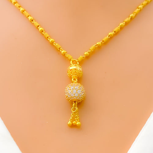Unique Bright CZ Ball 22k Gold Necklace Set 
