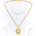 Attractive Floral Oval 22K Gold Mesh Pendant 