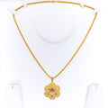 Vibrant Triple Layered Floral 22K Gold Pendant 