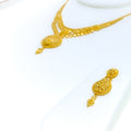 Delightful Detailed Drop 22k Gold Necklace Set 