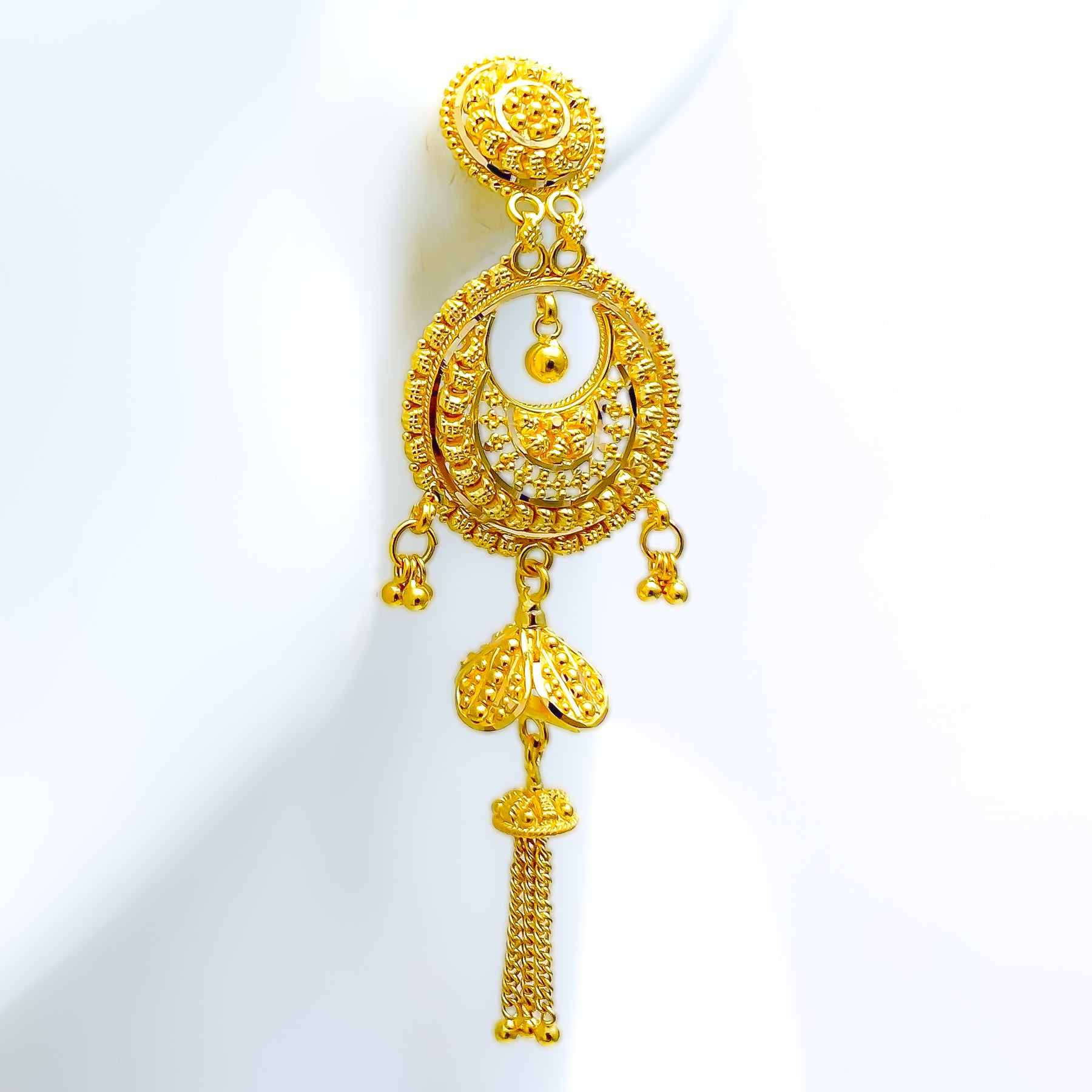 22k Gold Chandbali Earrings - erfc25499 - 22kt Gold Chandbali Earrings.  Earrings are designed in Chand Bali style, Detailed filigree work in c