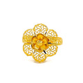 Stunning Shiny Striped Flower 22K Gold Ring