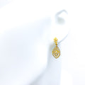 Shimmering Layered Leaf Drop 22k Gold CZ Hanging Earrings 