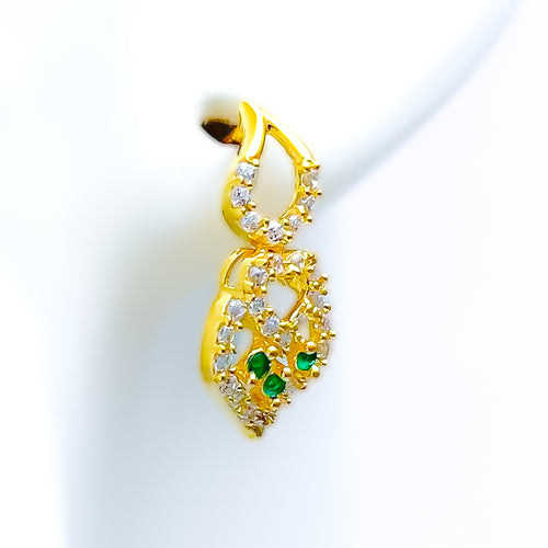 Ornate Heart Adorned 22k Gold CZ Hanging Earrings 