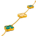 Majestic Malachite 21k Gold Clover Bracelet 