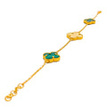 Lush Green Malachite 21k Gold Clover Bracelet 