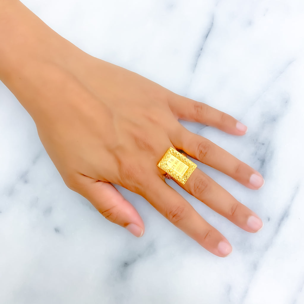 Gold Coin Rextangular Royal Rectangular 21K Gold Coin Ring – Andaaz Jewelers