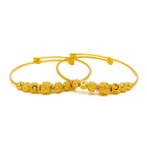 Bright Stylish Dotted 22k Gold Adjustable Baby Bangle Pair 