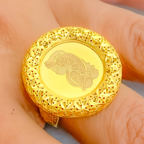 Draped Round 21K Gold Coin Mesh Ring 