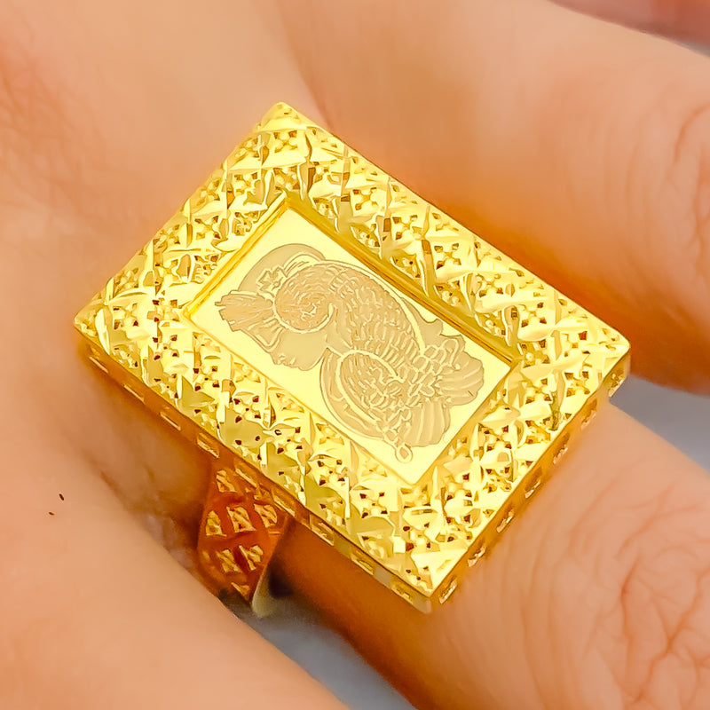 Ritzy Rectangular 21K Gold Coin Ring 