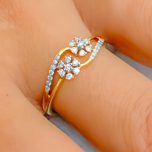 Dainty Dual Flower 18k Gold + Diamond Ring