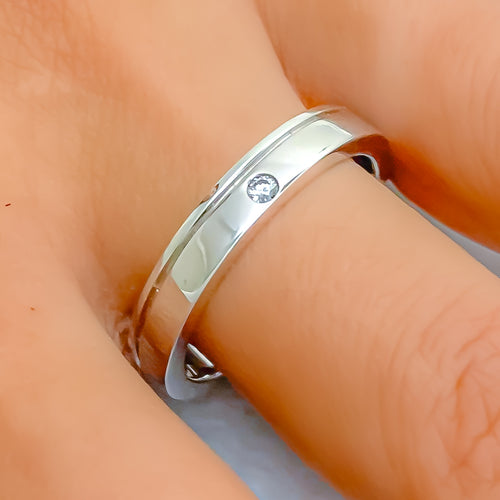 Plain Bold 18k White Gold + Diamond Band