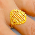 Stately Striped Checkered 22k Gold Ring