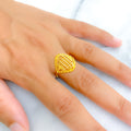 Stately Striped Checkered 22k Gold Ring