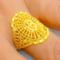 Elevated Beaded Oval 22k Gold Ring
