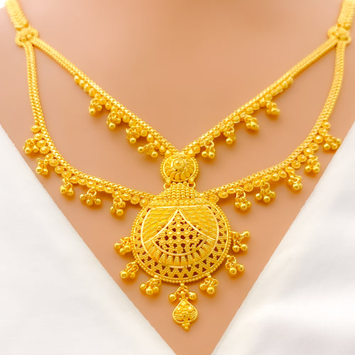 Ornamental Tasseled 22k Gold Drop Long Necklace Set