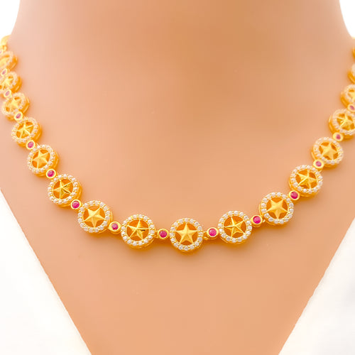 Golden Halo Star 22k Gold CZ Necklace Set 