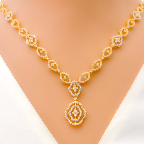 Modern Glamorous Marquise 22k Gold CZ Necklace Set 