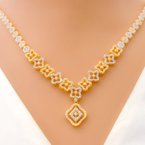 Bright Gleaming Floral 22k Gold CZ Necklace Set 