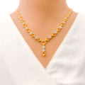 Refined Charming Floral Heart 22k Gold CZ Necklace Set 