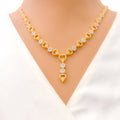 Refined Charming Floral Heart 22k Gold CZ Necklace Set 