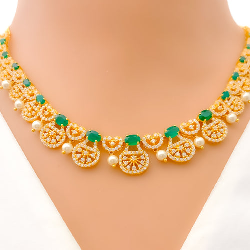 Vibrant Charming Flower 22k Gold CZ Necklace Set 