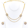Elegant Contemporary Dual Layered 22k Gold CZ Necklace Set 