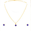 Dainty Blue 21K Gold Clover Necklace Set