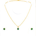 Elegant Green 21K Gold Clover Necklace Set